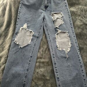 PrettyLittleThing Blue Distressed Straight Leg Jeans